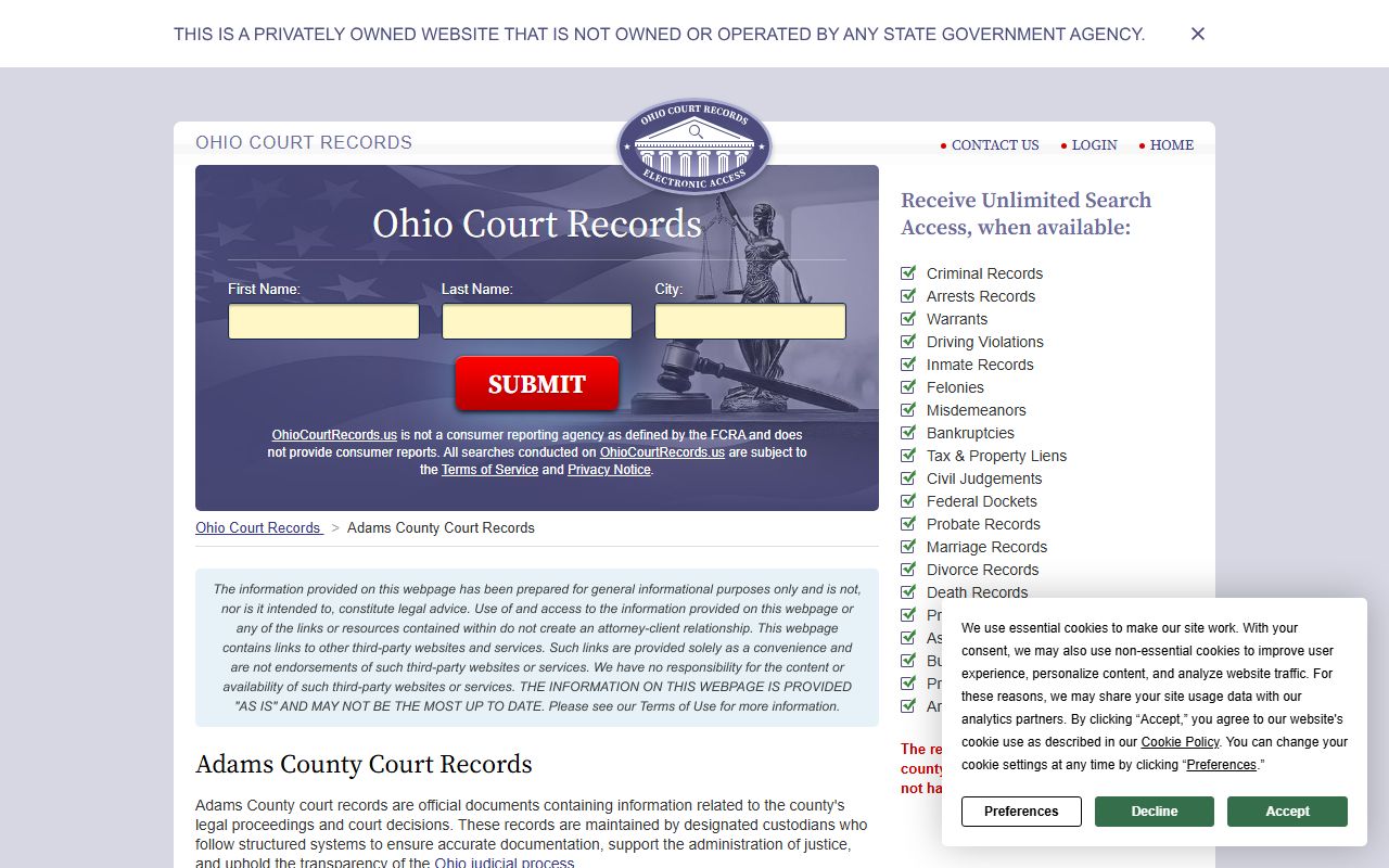 Adams County divorce decree court records access