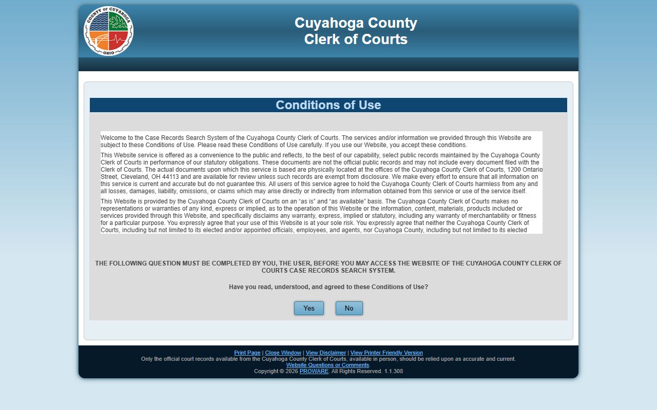 Cuyahoga County divorce decree case docket search system