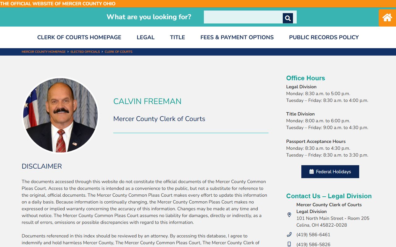 Mercer County divorce decree clerk of courts office