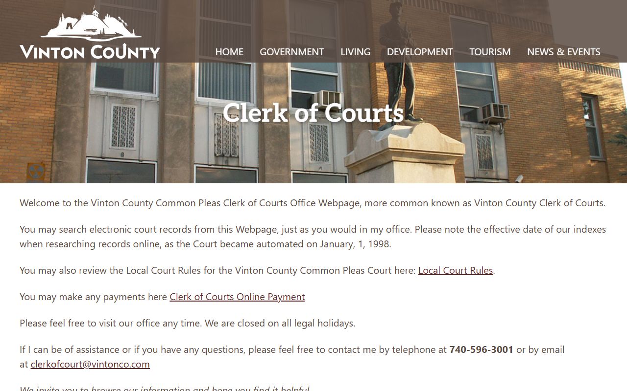 Vinton County divorce decree clerk of courts office